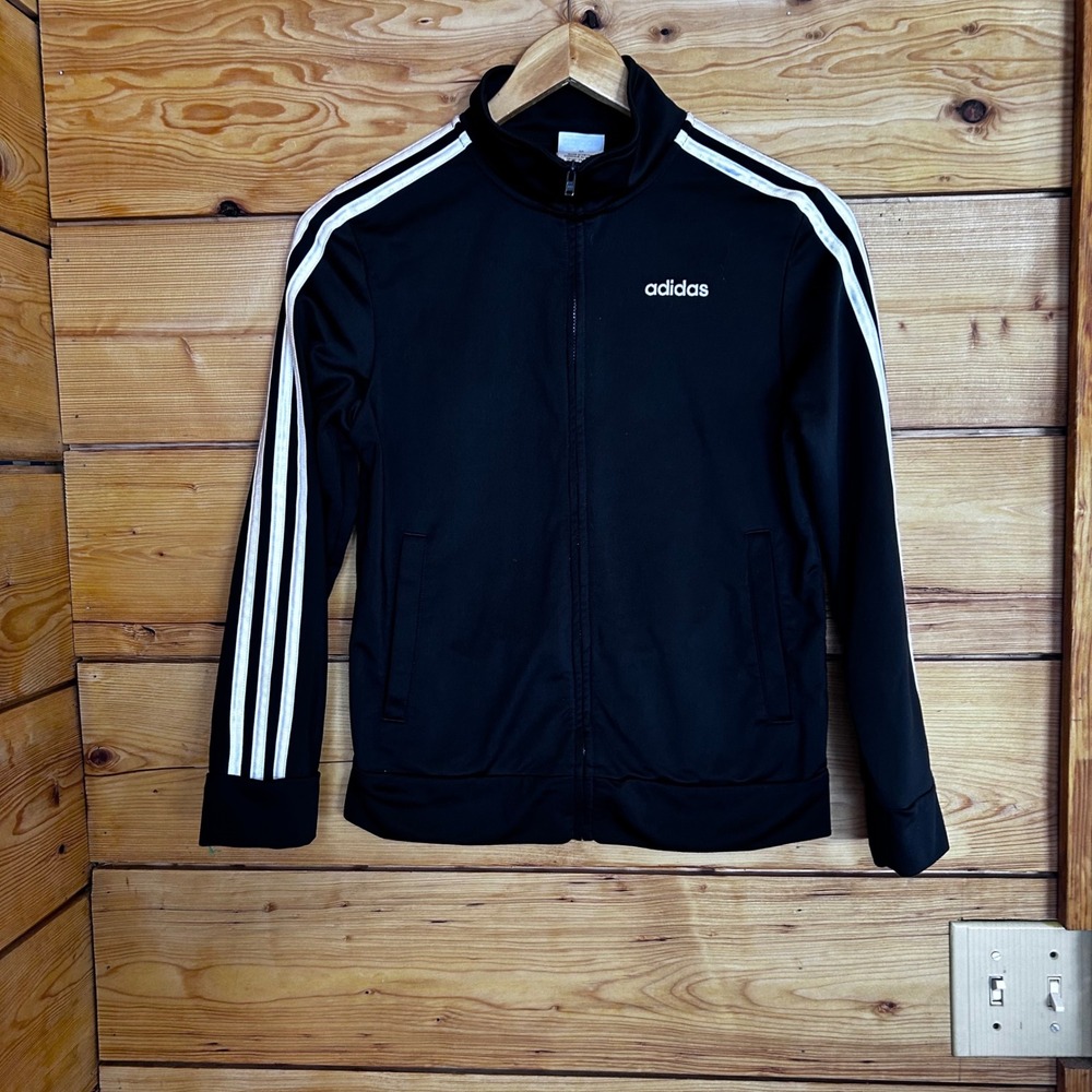 Vintage Track Jacket Youth Medium Black 3 Stripe Tricot Zip Up Sportswear Adidas